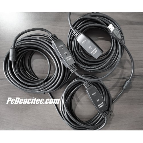 Cable extensión activa USB 2.0 tipo A macho a hembra de 25 m, 3 repetidores integrados Cable extensión activa USB 2.0 tipo A macho a hembra de 25 m, 3 repetidores integrados