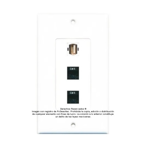 Placa Tapa Decora USB 2.0 Tipo A + 2 Jack Rj45 Cat5e en ABS
