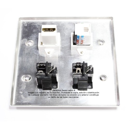 Placa Tapa HDMI 4k + Jack RJ45 Cat5e + 2 Contactos Eléctricos en Al