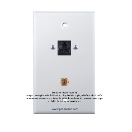 Placa Tapa Jack RJ45 Cat5 + Cople Antena Coaxial F en ABS