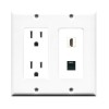 Placa Tapa 2 Gang Decora HDMI 4k + Jack RJ45 Cat5e + Contacto Eléctrico Dual en ABS