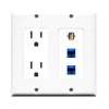 Placa Tapa Contacto Eléctrico Dual + USB 2.0 + 2 Jack RJ45 Cat6 en ABS