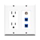 Placa Tapa Contacto Eléctrico Dual + USB 2.0 + 2 Jack RJ45 Cat6 en ABS
