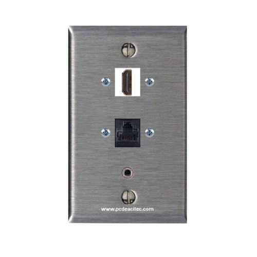 Placa Tapa HDMI 4k + Jack RJ45 Cat5 + audio Jack 3.5 mm en Acero Inoxidable