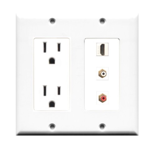 Placa Tapa Decora HDMI 4k + 2 RCA + Contacto Eléctrico Dual en ABS