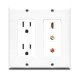 Placa Tapa Decora HDMI 4k + 2 RCA + Contacto Eléctrico Dual en ABS