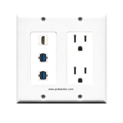 Placa Tapa Decora HDMI 4k + 2 USB 3.0 + Contacto Eléctrico Dual en ABS