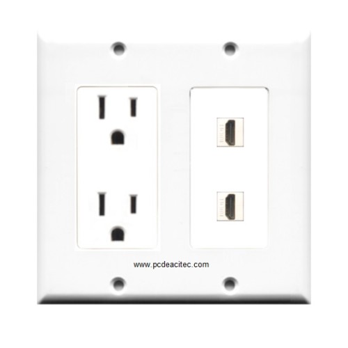 Placa Tapa 2 HDMI 4k + Contacto Eléctrico Dual en ABS