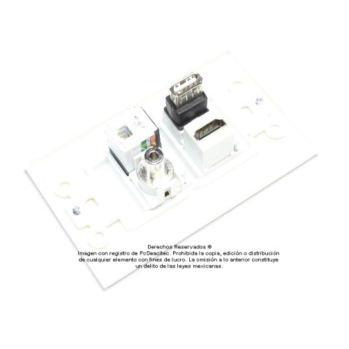 Placa Tapa Decora HDMI 4k + USB 2.0 + Jack 3.5 mm + RJ45 Cat5 en ABS
