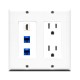 Placa Tapa Decora HDMI + 2 Jacks RJ45 Cat6 + Contacto Eléctrico Dual en ABS