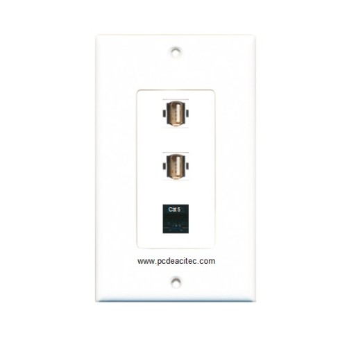 Placa Tapa Decora 2 USB 2.0 + Jack RJ45 Cat5e en ABS