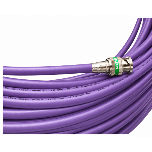 Jumper Belden 1694A BNC a BNC Cable Coaxial SDI/HD-SDI RG6 75 Ohm 6G-SDI de 7.5 m violeta