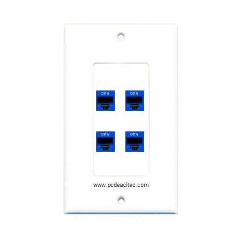 Placa Tapa Decora 4 Jack RJ45 Cat6 en ABS