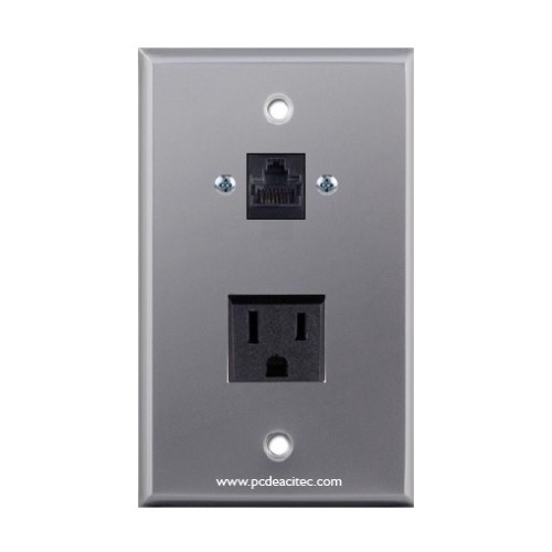Placa Tapa RJ45 Cat5 cople + contacto eléctrico en Aluminio