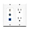 Placa Tapa Decora HDMI 4k + USB 2.0 + Jack RJ45 Cat6 + Contacto Eléctrico Dual en ABS