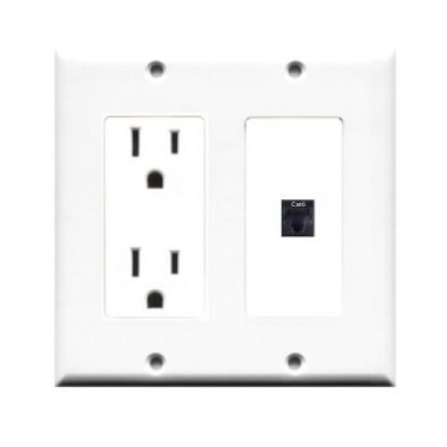 Placa Tapa Contacto Eléctrico Dual + Cat6 Ponchable ABS