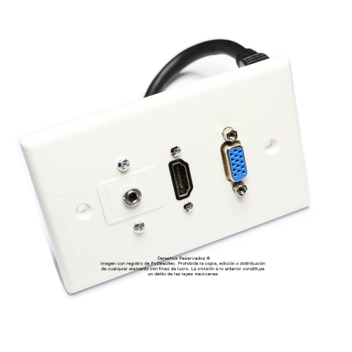 Placa Tapa VGA + HDMI 4k pigtail + Audio Jack 3.5 mm opresores en ABS