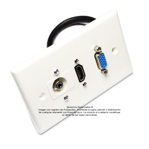 Placa Tapa VGA + HDMI 4k pigtail + Audio Jack 3.5 mm rasante en ABS
