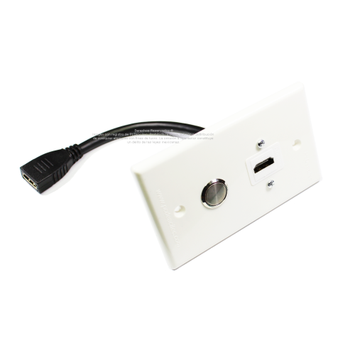 Placa Tapa HDMI 4k pigtail con Interruptor Push ON/OFF en ABS