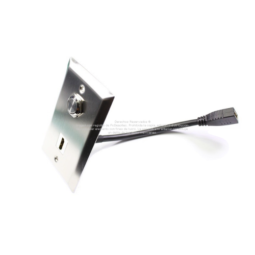 Placa Tapa HDMI 4k pigtail con Interruptor Push ON/OFF en Acero Inoxidable