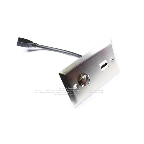 Placa Tapa HDMI 4k pigtail con Interruptor Push ON/OFF en Acero Inoxidable Placa Tapa HDMI 4k pigtail con Interruptor Push ON/OFF en Acero Inoxidable