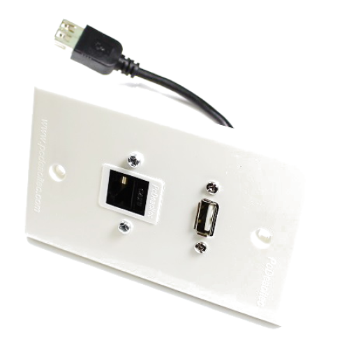 Placa Tapa USB 2.0 pigtail + Jack RJ45 Cat6 en ABS