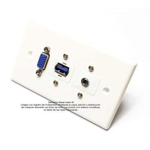 Placa Tapa VGA + USB 3.0 + Audio Jack 3.5 mm con opresores en ABS