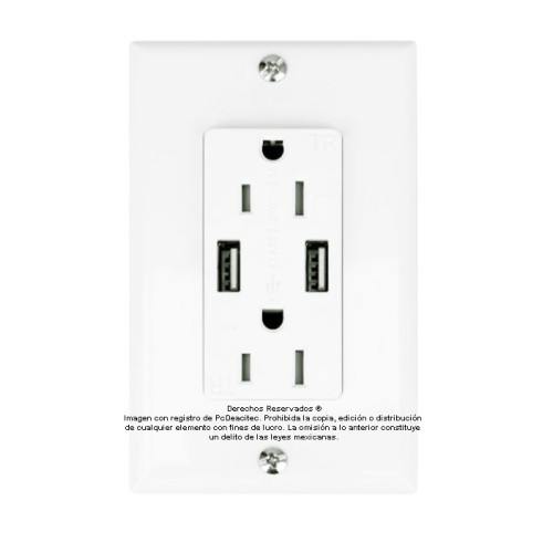 Placa Tapa Decora contacto Eléctrico Doble + 2 x USB de carga en ABS