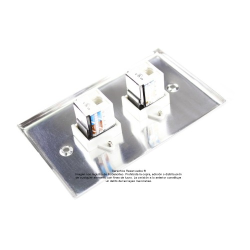 Placa Tapa 2 Jack RJ45 Cat5e ponchable en Aluminio