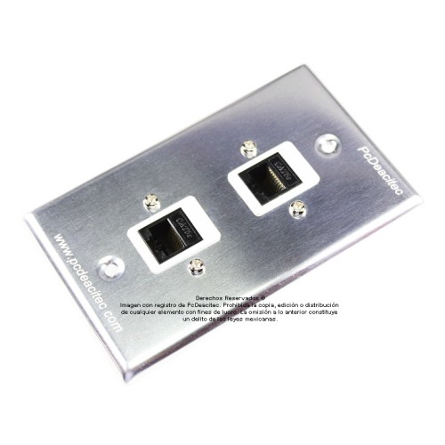 Placa Tapa 2 Jack RJ45 Cat5e ponchable en Aluminio
