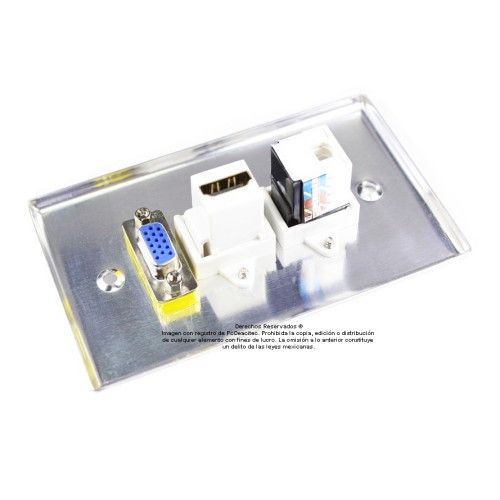 Placa Tapa VGA + HDMI 4k + Jack RJ45 Cat5e ponchable en Aluminio Placa Tapa VGA + HDMI 4k + Jack RJ45 Cat5e ponchable en Aluminio