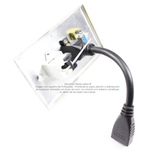Placa Tapa VGA + HDMI 4k pigtail + Jack RJ45 Cat5e ponchable en Aluminio
