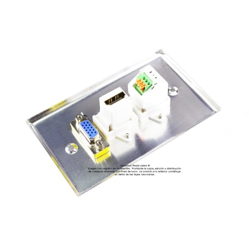 Placa tapa VGA + HDMI 4k + Audio Jack 3.5 mm con opresores en Aluminio Placa tapa VGA + HDMI 4k + Audio Jack 3.5 mm con opresores en Aluminio