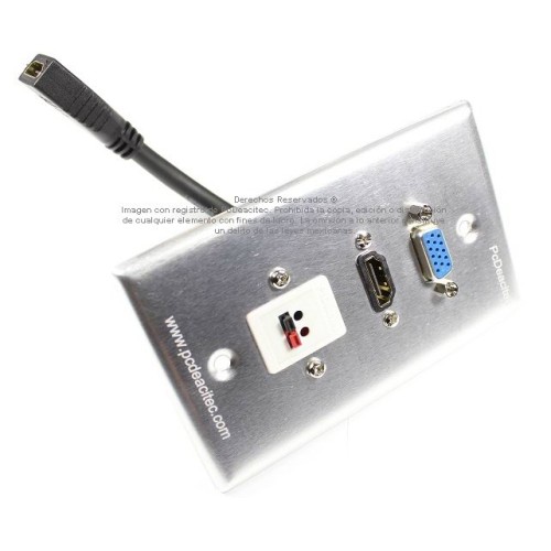 Placa Tapa VGA + HDMI 4k pigtail + Audio con Terminal de opresores en Aluminio
