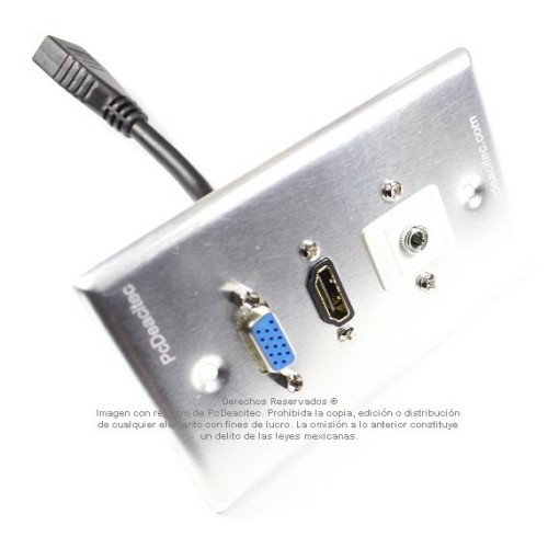 Placa Tapa VGA + HDMI 4k pigtail + Audio Jack 3.5 mm con opresores en Aluminio