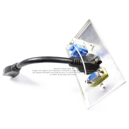 Placa Tapa VGA + HDMI 4k pigtail + Jack RJ45 Cat6 ponchable en Aluminio