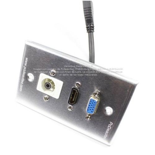 Placa Tapa VGA + HDMI 4k pigtail + Audio Jack 3.5 mm en Aluminio