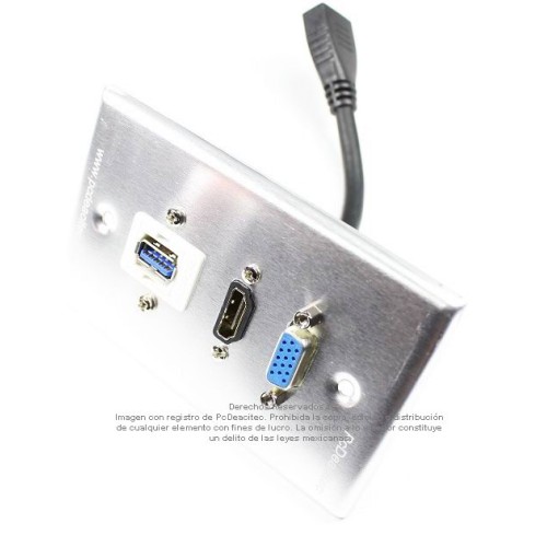 Placa Tapa VGA + HDMI 4k pigtail + USB 3.0 en Aluminio