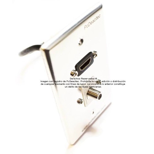 Placa Tapa HDMI 4k pigtail + Coaxial tipo F en Aluminio