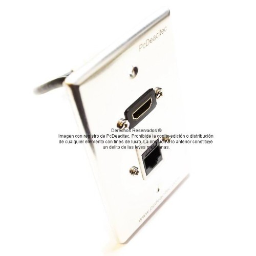 Placa Tapa HDMI 4K pigtail + Jack Rj45 Cat6 cople en Aluminio