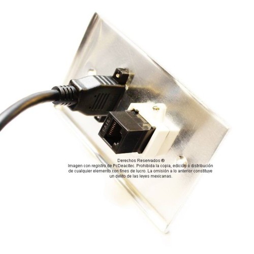 Placa Tapa HDMI 4K pigtail + Jack Rj45 Cat6 cople en Aluminio