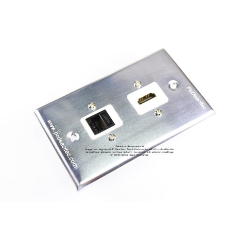 Placa Tapa HDMI 4k + Jack RJ45 Cat5e en Aluminio