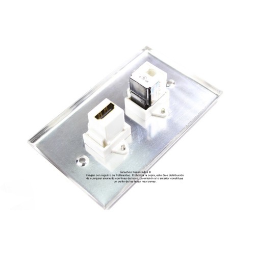 Placa Tapa HDMI 4k + Jack RJ45 Cat5e en Aluminio