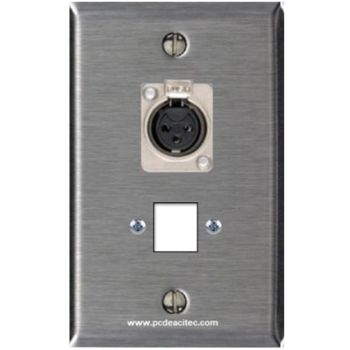 Placa Tapa XLR soldable hembra + Frame Keystone en Acero Inoxidable