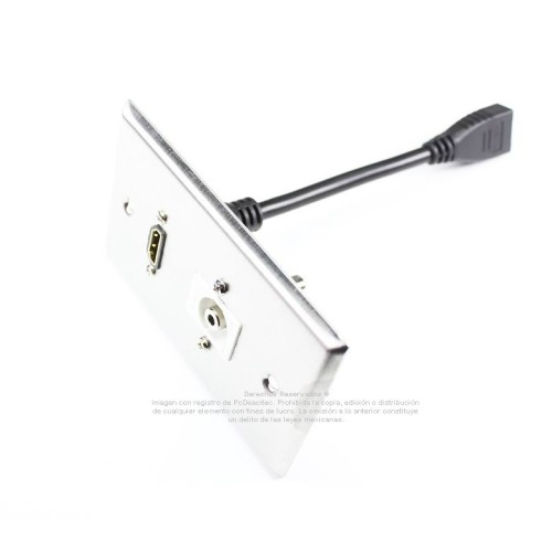 Placa Tapa HDMI 4k pigtail + Audio Jack 3.5 mm en Acero Inoxidable