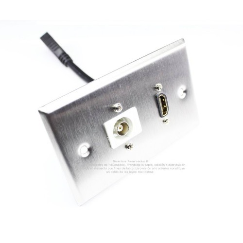 Placa Tapa HDMI 4k pigtail + BNC en Acero Inoxidable