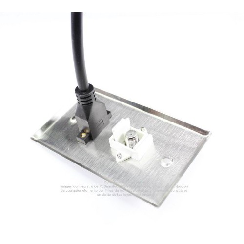 Placa Tapa HDMI 4k pigtail + Coaxial tipo F para antena en Acero Inoxidable Placa Tapa HDMI 4k pigtail + Coaxial tipo F para antena en Acero Inoxidable