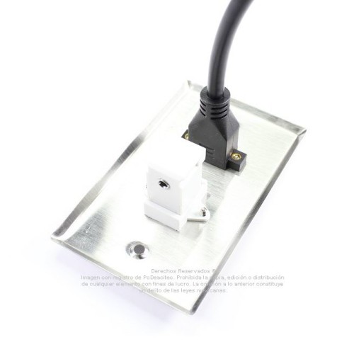 Placa Tapa HDMI 4k pigtail + Audio Jack 3.5 mm en L a 90° en Acero Inoxidable Placa Tapa HDMI 4k pigtail + Audio Jack 3.5 mm en L a 90° en Acero Inoxidable