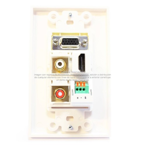 Placa Tapa Decora VGA + HDMI 4k + Audio Jack 3.5 mm con opresores + RCA RL en ABS