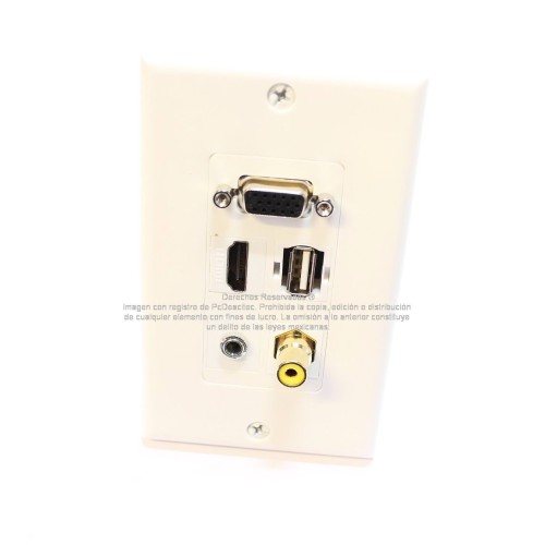 Placa Tapa Decora VGA + HDMI 4k + USB 2.0 + Audio Jack 3.5 mm con opresores + RCA en ABS
